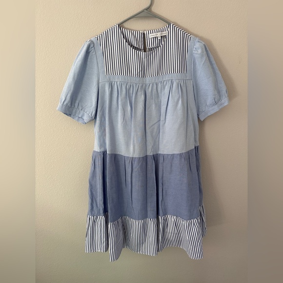 ENGLISH FACTORY Women's Quinn Dress Tier Mini Swing Serenity Blue XS Tuckernuck - Picture 4 of 11